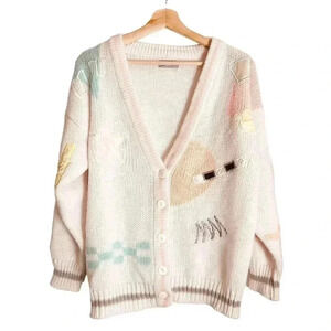 Vintage 90s Stefano Chunky Knit Cardigan Small Pastel Geometric Colorblock